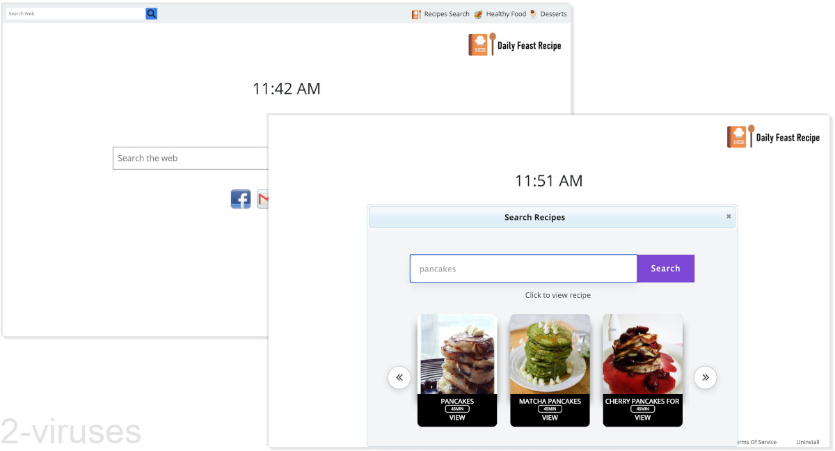 Dailyfeastrecipe.com replaces the browser's new tab page with its own.