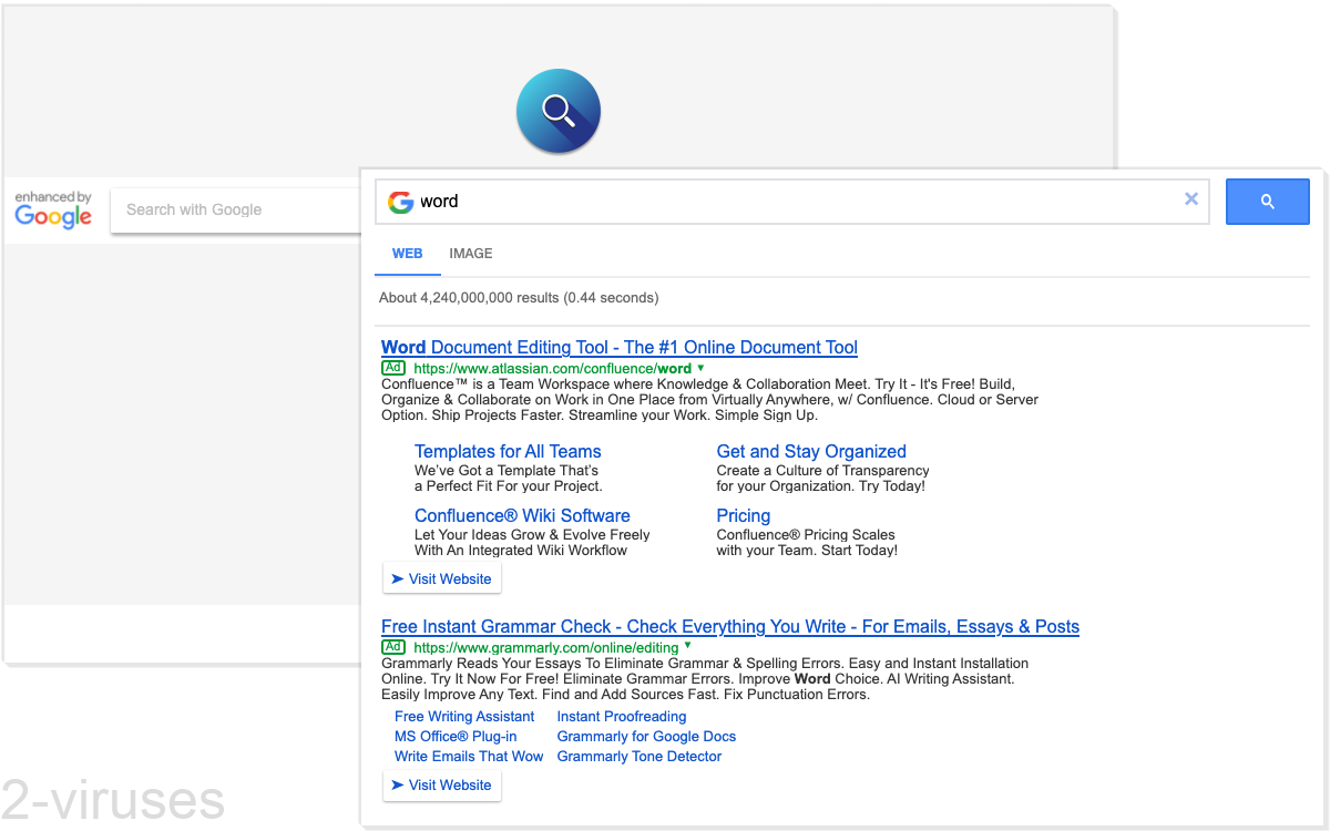 M.startbrowser.co shows search results beginning with large ads.