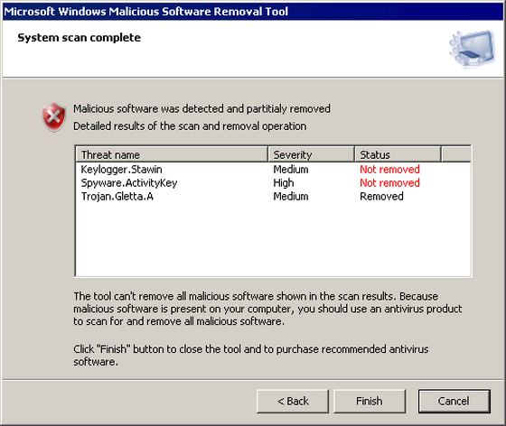 Fake Microsoft Windows Malicious Software Removal Tool graphical user interface
